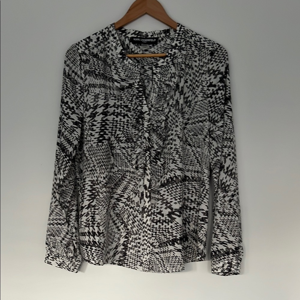 Karl Lagerfeld Black and White Patterned Women's Top
